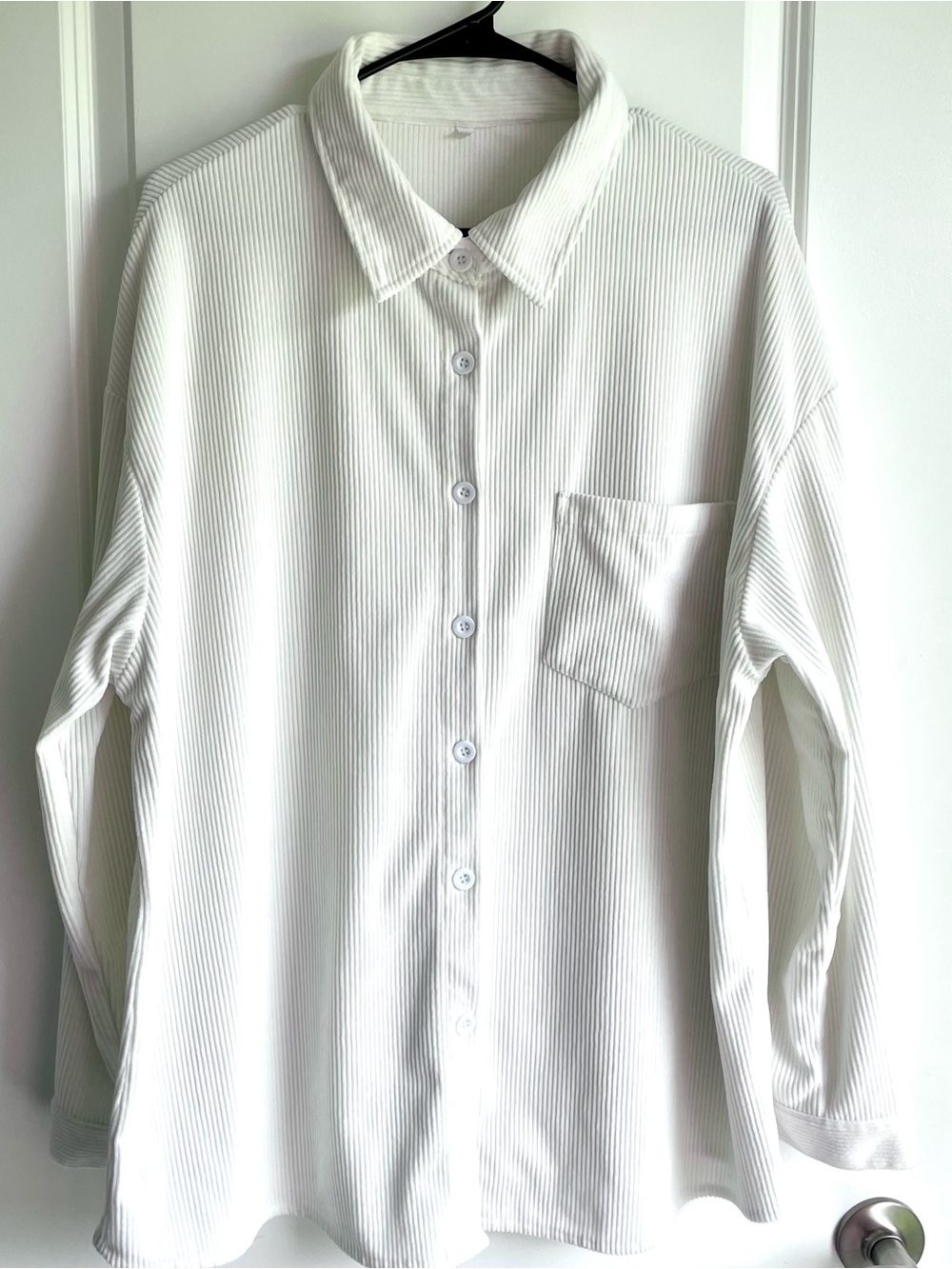 White Oversized Button-Up Shirt - Classic Collared Long Sleeve